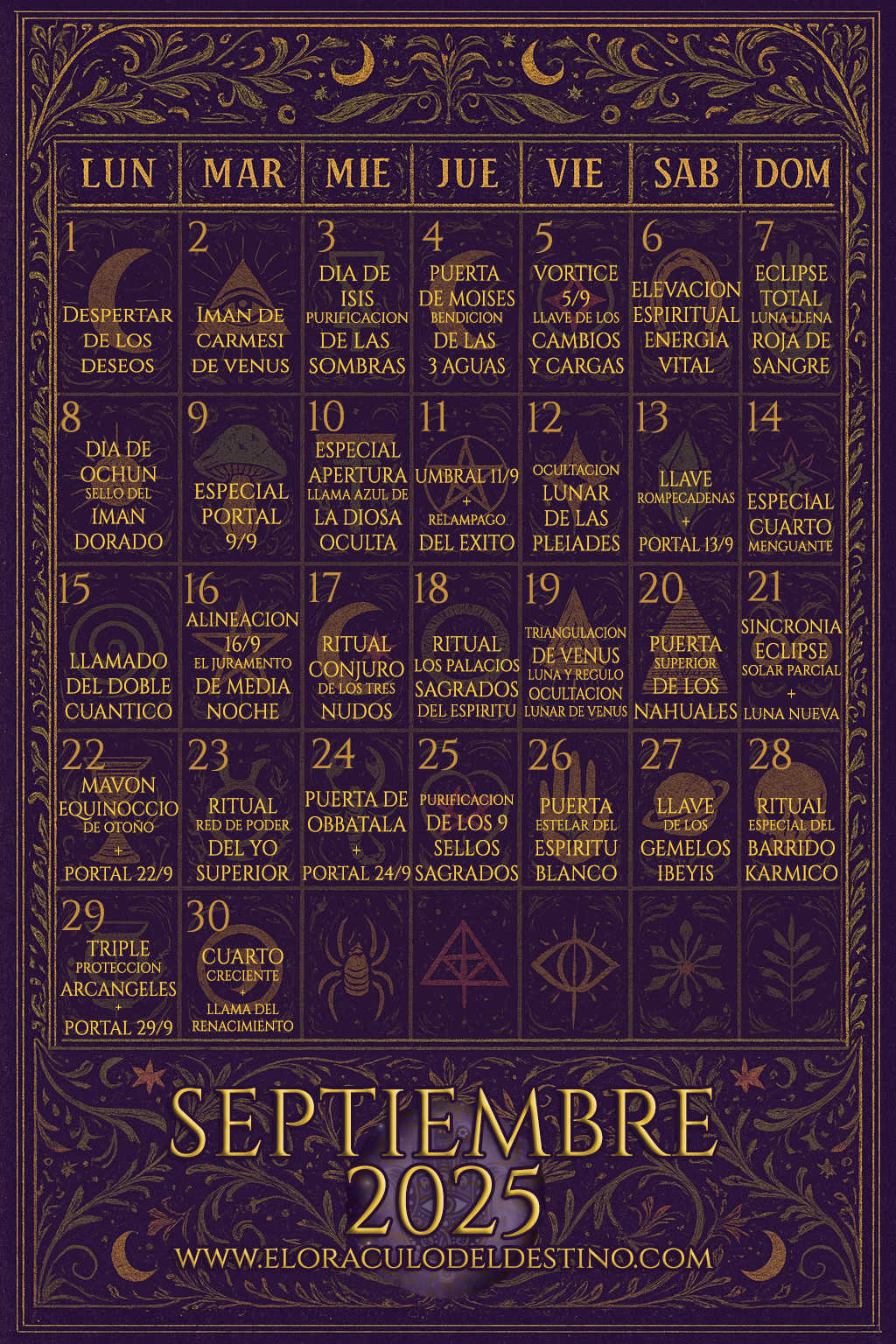 Calendario Esotérico de Noviembre - 2025